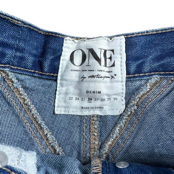 ONE TEASPOON Hawks Shorts Distressed Splatter Denim Size 26 Button Fly Blue - Picture 5 of 7